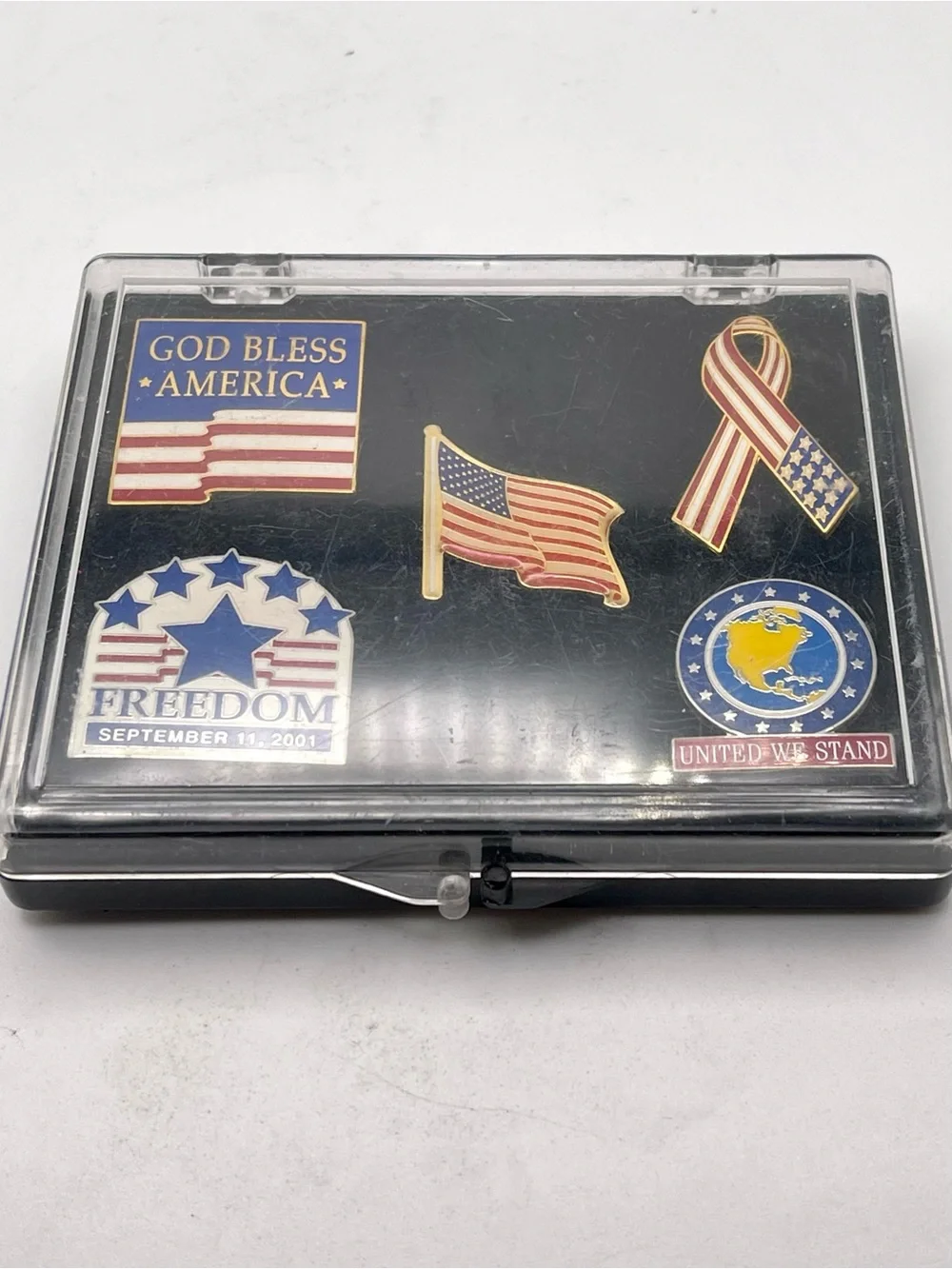 Vintage Patriotic 911 Remembrance Lapel Pin Set 5pc God Bless America Freedom